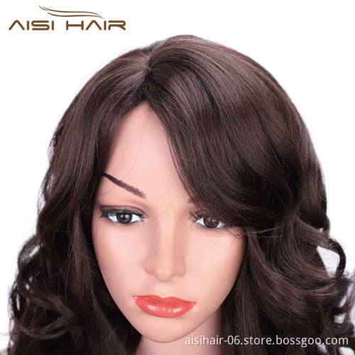 Aisi Hair Long Wavy Brown Synthetic Wig Heat Resistant Hair Body Wave Wig For Black White Women Fashion Cosplay Party Wigs